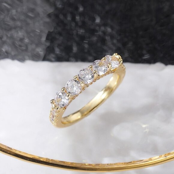 🔥14K GOLD PRONG ETERNITY ROUND CUT MOISSANITE 5 STONE ENGAGEMENT RING, K750 - Picture 5 of 7